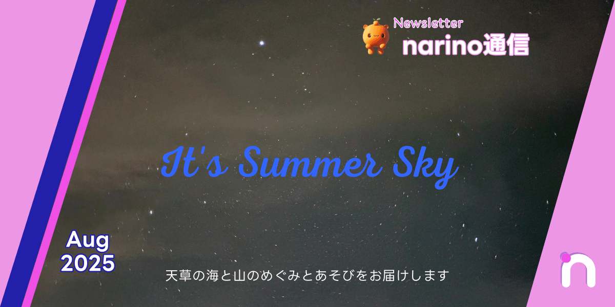 narino通信のカバー画像。8月号は天草から見える夜空。夏の大三角形が見えます。